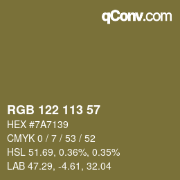 Color code: RGB 122 113 57 | qconv.com