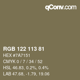 Color code: RGB 122 113 81 | qconv.com