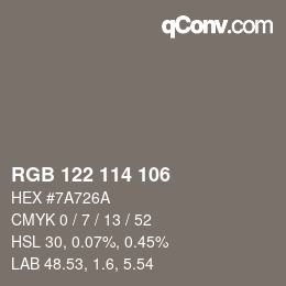 颜色代码: RGB 122 114 106 | qconv.com