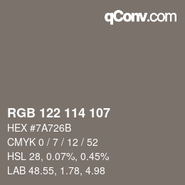 Color code: RGB 122 114 107 | qconv.com