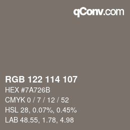 Código de color: RGB 122 114 107 | qconv.com