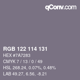 Código de color: RGB 122 114 131 | qconv.com