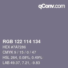Color code: RGB 122 114 134 | qconv.com