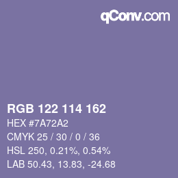 カラーコード: RGB 122 114 162 | qconv.com