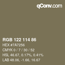 Código de color: RGB 122 114 86 | qconv.com