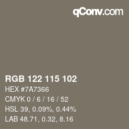 Color code: RGB 122 115 102 | qconv.com