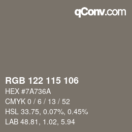 カラーコード: RGB 122 115 106 | qconv.com