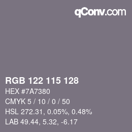 Color code: RGB 122 115 128 | qconv.com
