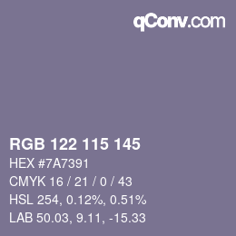 Farbcode: RGB 122 115 145 | qconv.com