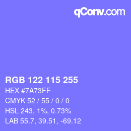 Color code: RGB 122 115 255 | qconv.com