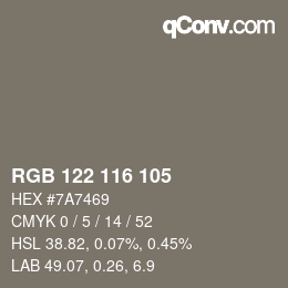 Color code: RGB 122 116 105 | qconv.com