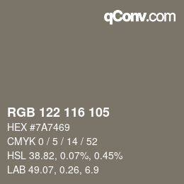 Color code: RGB 122 116 105 | qconv.com