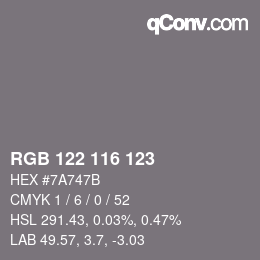 Color code: RGB 122 116 123 | qconv.com