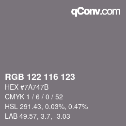 Color code: RGB 122 116 123 | qconv.com