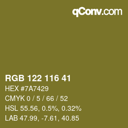 Color code: RGB 122 116 41 | qconv.com