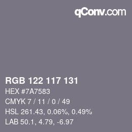 カラーコード: RGB 122 117 131 | qconv.com
