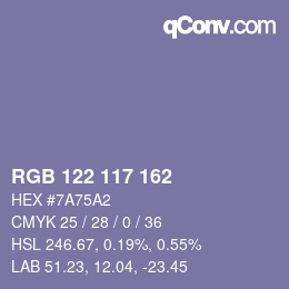 Color code: RGB 122 117 162 | qconv.com