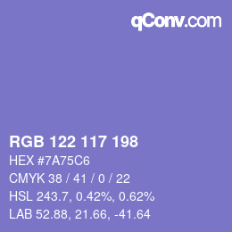 Color code: RGB 122 117 198 | qconv.com