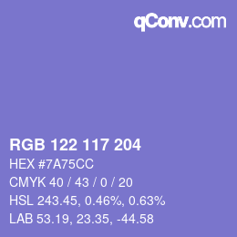 Color code: RGB 122 117 204 | qconv.com