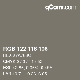 Código de color: RGB 122 118 108 | qconv.com