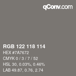 カラーコード: RGB 122 118 114 | qconv.com