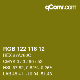 カラーコード: RGB 122 118 12 | qconv.com