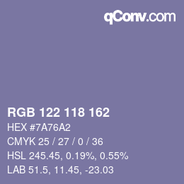 Color code: RGB 122 118 162 | qconv.com