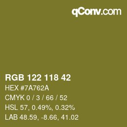 Color code: RGB 122 118 42 | qconv.com