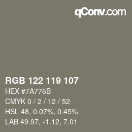 Farbcode: RGB 122 119 107 | qconv.com