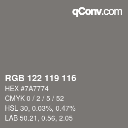 カラーコード: RGB 122 119 116 | qconv.com