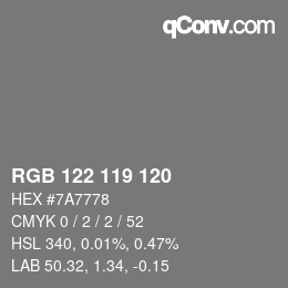 Color code: RGB 122 119 120 | qconv.com