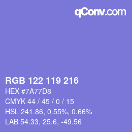 カラーコード: RGB 122 119 216 | qconv.com