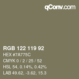 カラーコード: RGB 122 119 92 | qconv.com