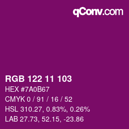 Color code: RGB 122 11 103 | qconv.com