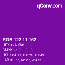 Color code: RGB 122 11 162 | qconv.com