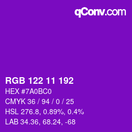 Color code: RGB 122 11 192 | qconv.com