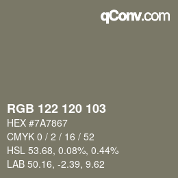 颜色代码: RGB 122 120 103 | qconv.com