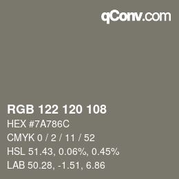 カラーコード: RGB 122 120 108 | qconv.com