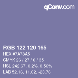 Color code: RGB 122 120 165 | qconv.com