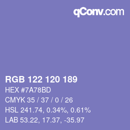 Color code: RGB 122 120 189 | qconv.com
