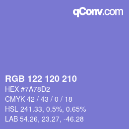 カラーコード: RGB 122 120 210 | qconv.com