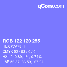 Color code: RGB 122 120 255 | qconv.com