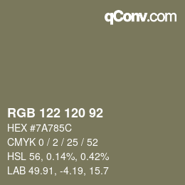 カラーコード: RGB 122 120 92 | qconv.com