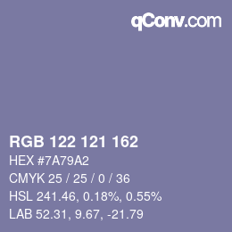 颜色代码: RGB 122 121 162 | qconv.com