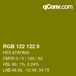 カラーコード: RGB 122 122 0 | qconv.com
