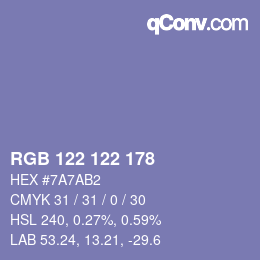Color code: RGB 122 122 178 | qconv.com