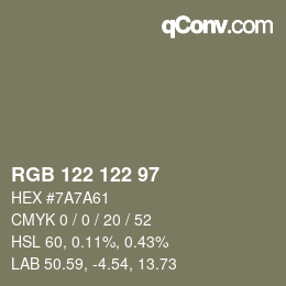 Código de color: RGB 122 122 97 | qconv.com