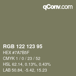 カラーコード: RGB 122 123 95 | qconv.com