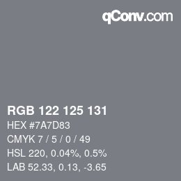 Color code: RGB 122 125 131 | qconv.com