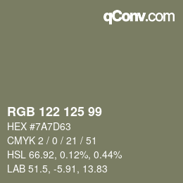 颜色代码: RGB 122 125 99 | qconv.com